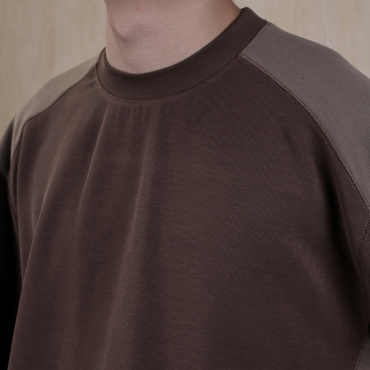 コントラストカラーワッフルロングTシャツ　0812