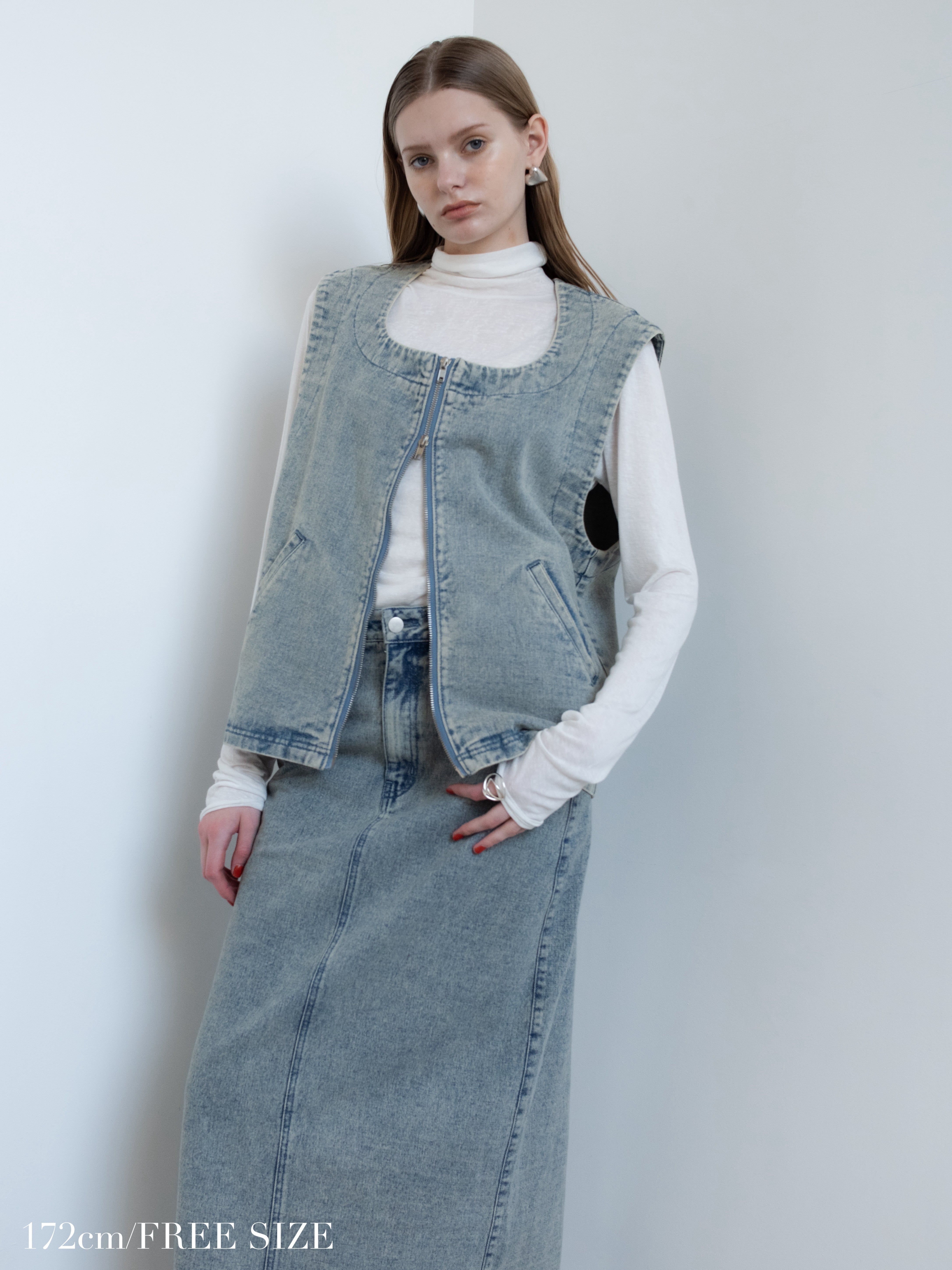 chemical wash denim vest | Katrin TOKYO
