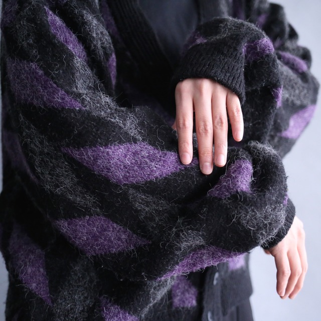 "モケモケ"  mohair motif knit argyle pattern loose silhouette 4b cardigan
