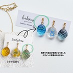 本物のお花を使ったフラワードロップ3粒ピアス・イヤリング・イヤーカフ　勿忘草　忘れな草　チャーム変更可能