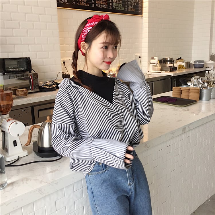 人気のドッキングデザイン☆レイヤード風 カットソードッキングシャツ