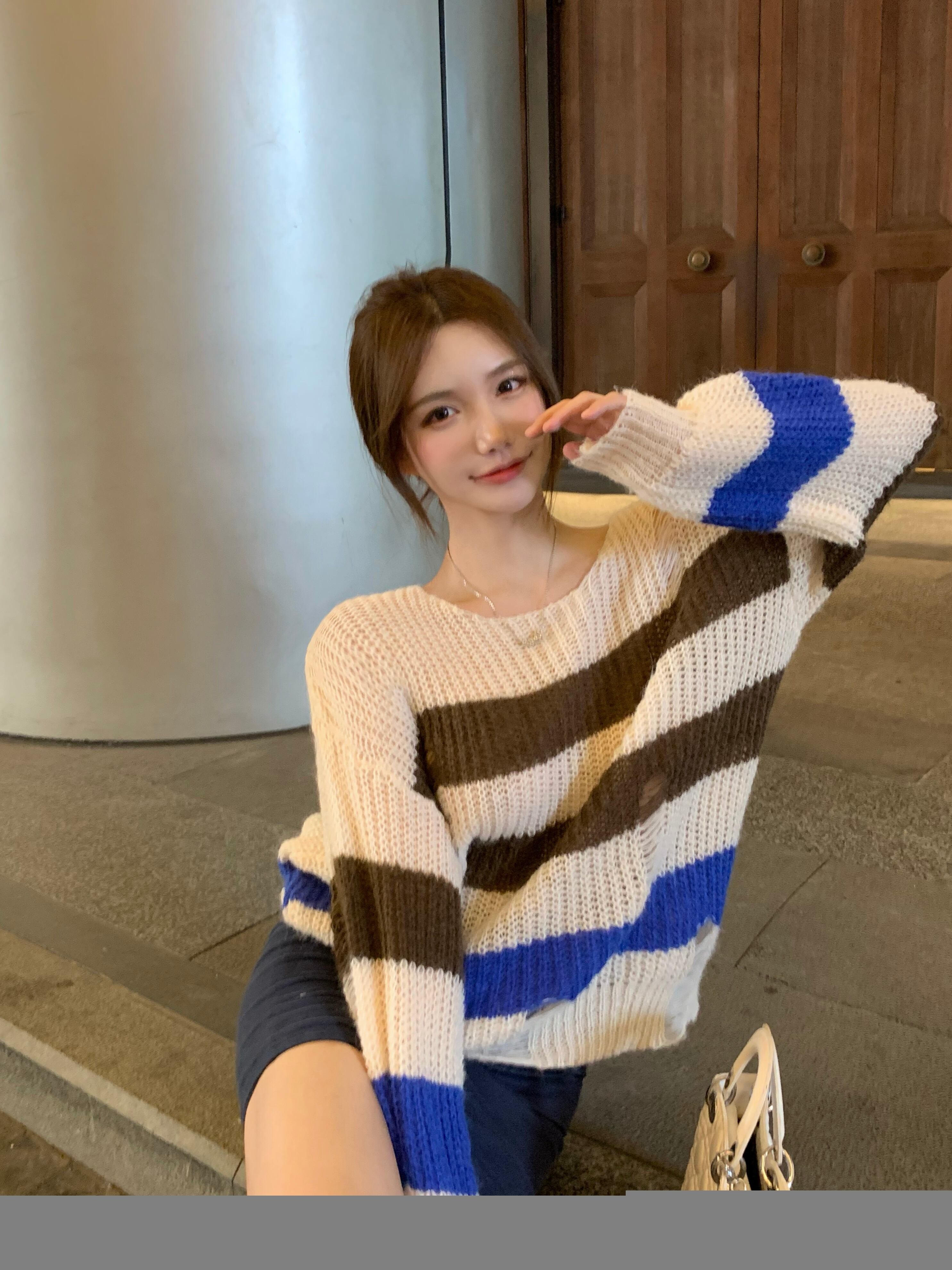 ストライプニットルーズ ガールズファッション78251709456