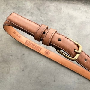 Vintage Beige Leather Brass Buckle Belt made in USA