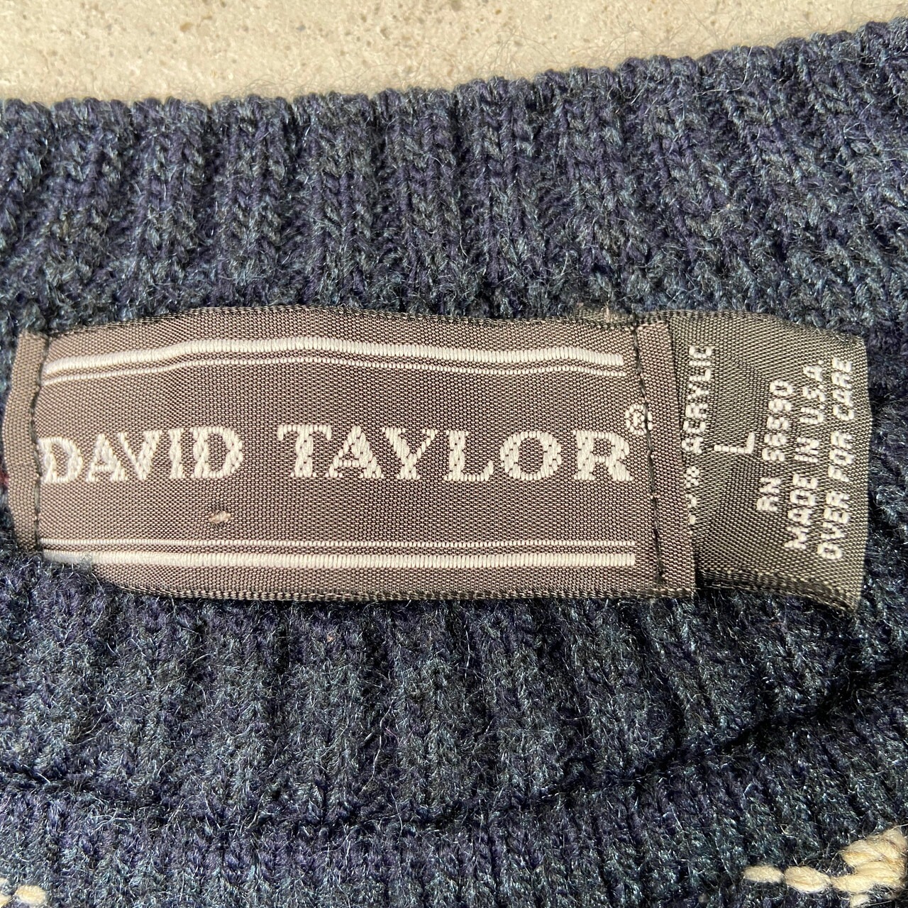90年代 USA製 DAVID TAYLOR 総柄 アクリル ニットセーター メンズXL 