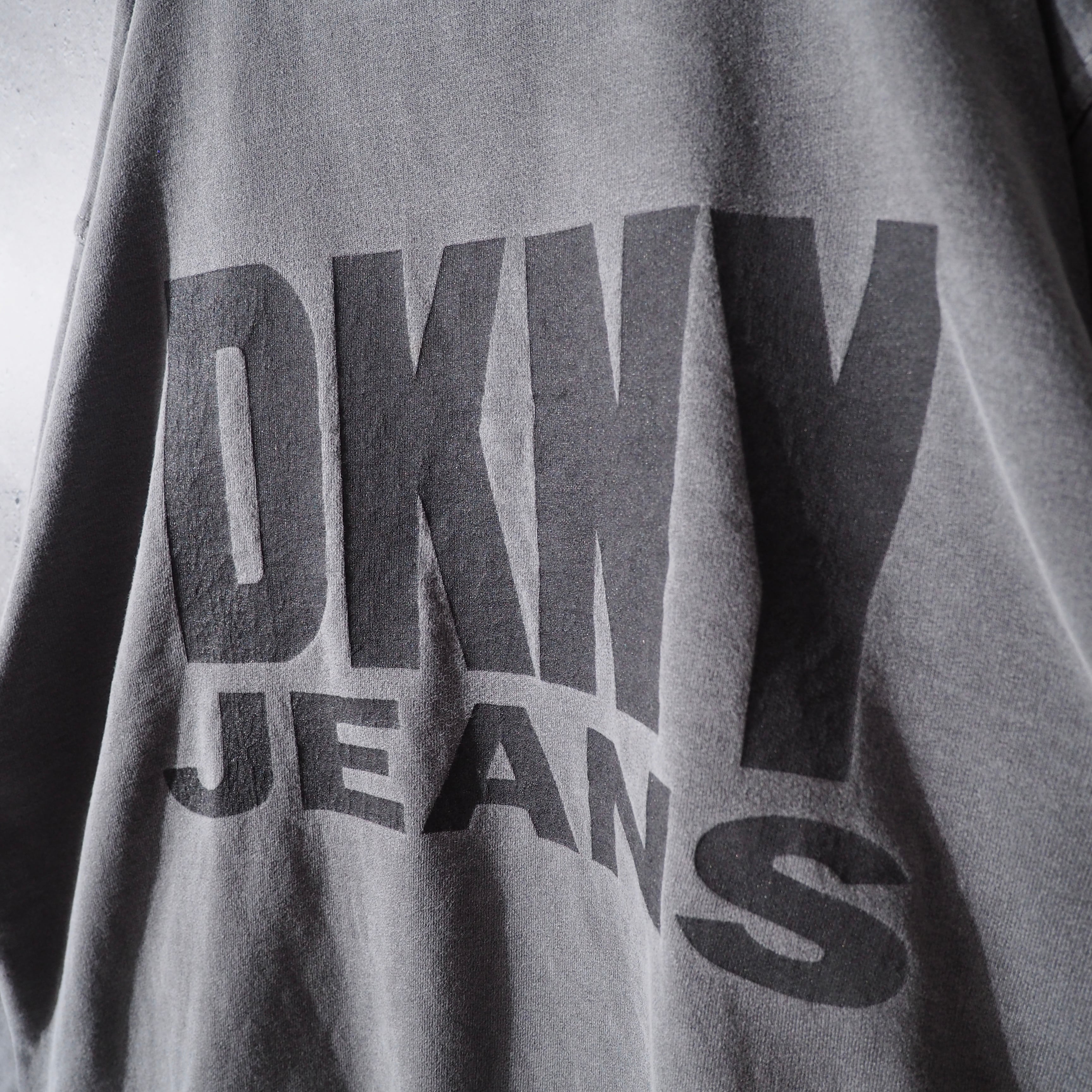 1990s " DKNY " Good Fade × Logo Printed vintage loose sweat shirt (Made in USA)