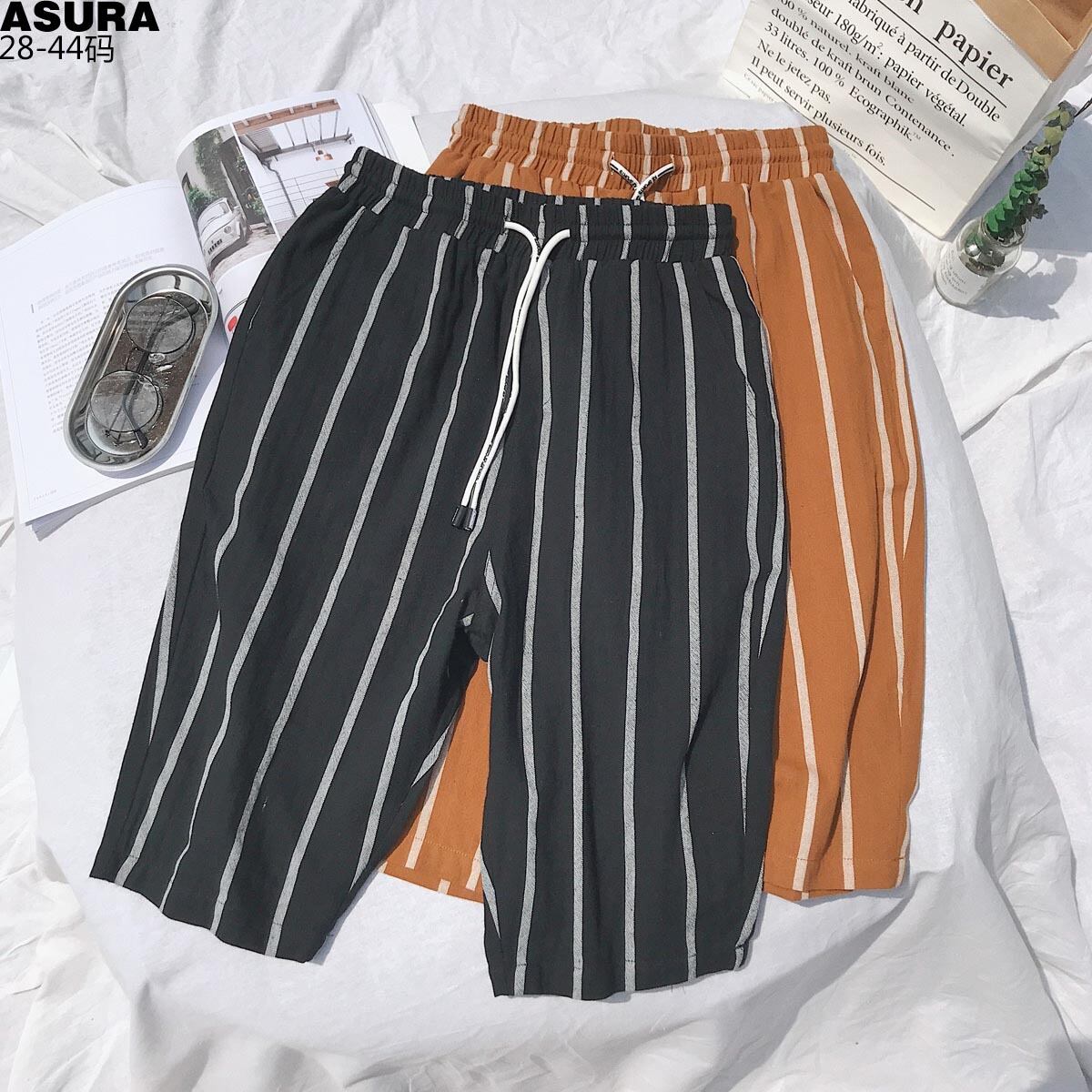 ストライプクロップドショーツ カジュアルルーズ薄手サマー 大きめサイズ 夏物 ブルマー ASURAプラスサイズメンズ37725080072