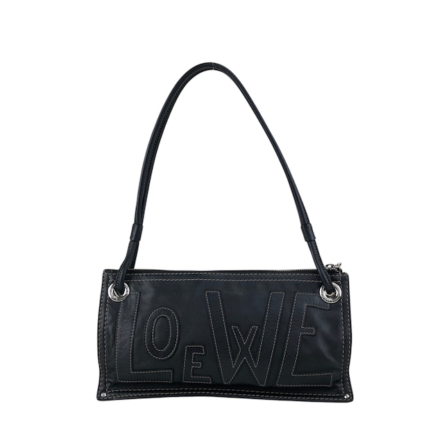 LOEWE ロエベ ショルダーバッグ ブラック アナグラム ステッチ レザー vintage ヴィンテージ オールド ugpzsh