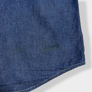 【unifirst】デニムシャツ 企業系 刺繍ロゴ 長袖フラップポケット スナップボタン X-LARGE ビッグシルエット 濃紺 ワンポイントロゴ US古着