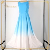 フラダンス 衣装 ワンピース ドレス ブルー系 ホワイト系 水色 白 ノースリーブ グラデーション さわやか 華やか 鮮やか かわいい おしゃれ 上品 大人っぽい フレアスカート ふんわり ハワイアン アロハ フラ ダンス レッスン 練習 水色系 エレガント カジュアル リゾート