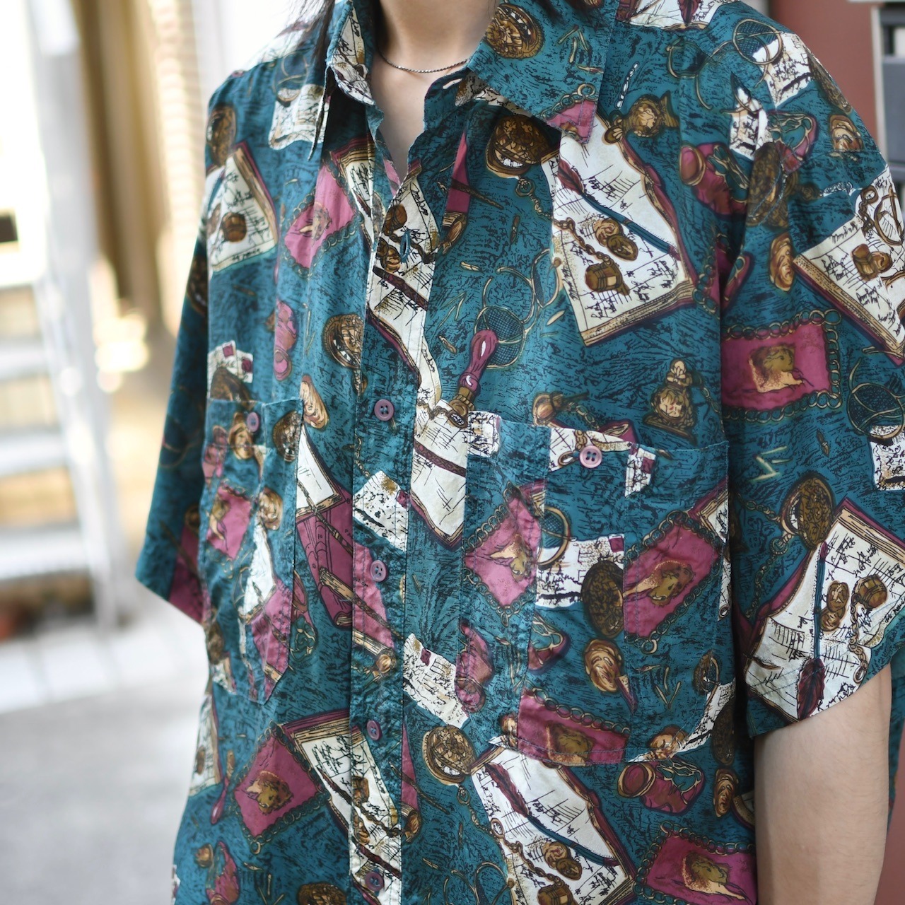 antique motif pattern silk shirt