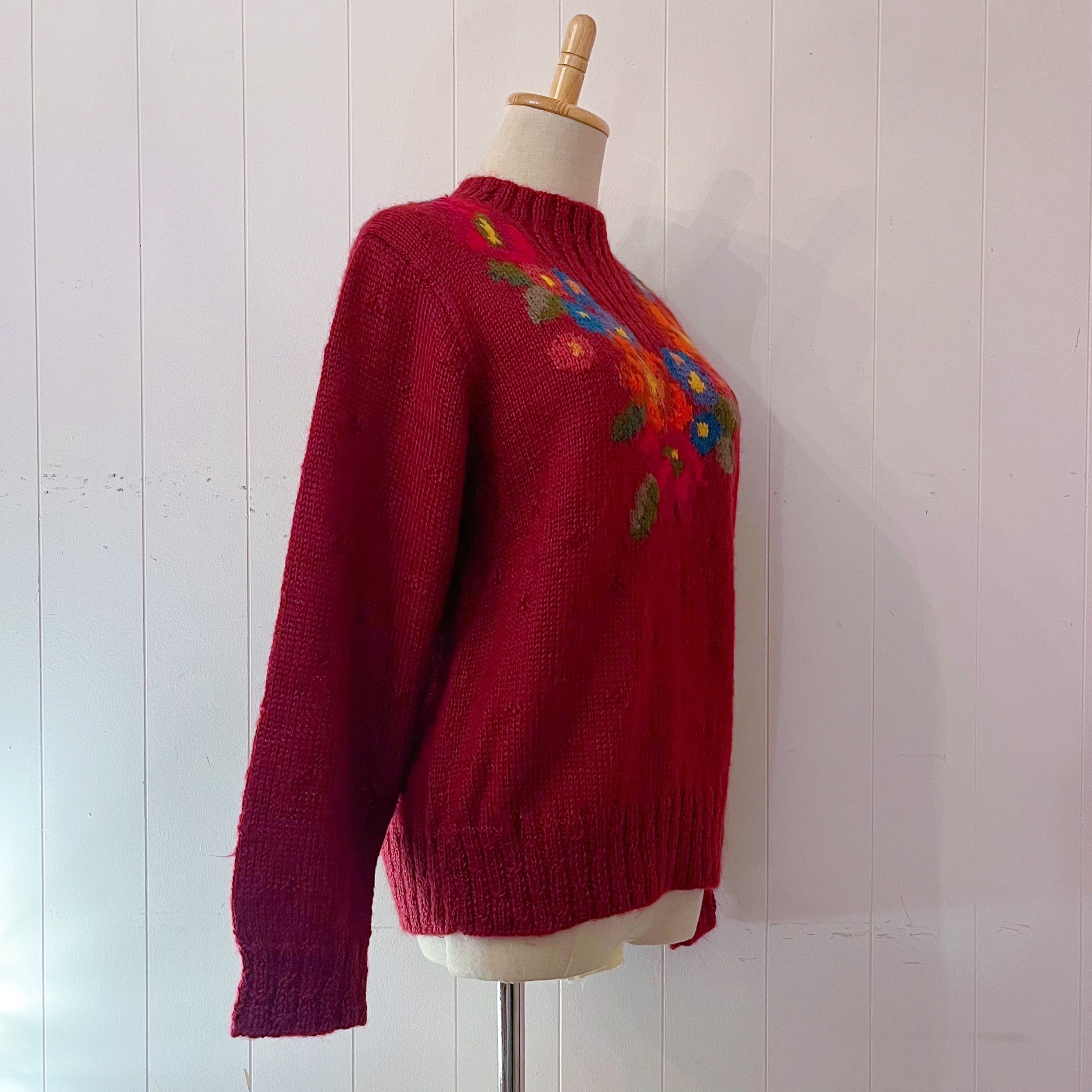 colorful flower bordeaux knit sweater