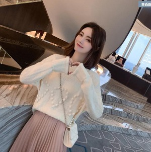 【韓国通販 dgo】ウール セーター 女性 ソリッドカラー 長袖 ショート ラウンドネック