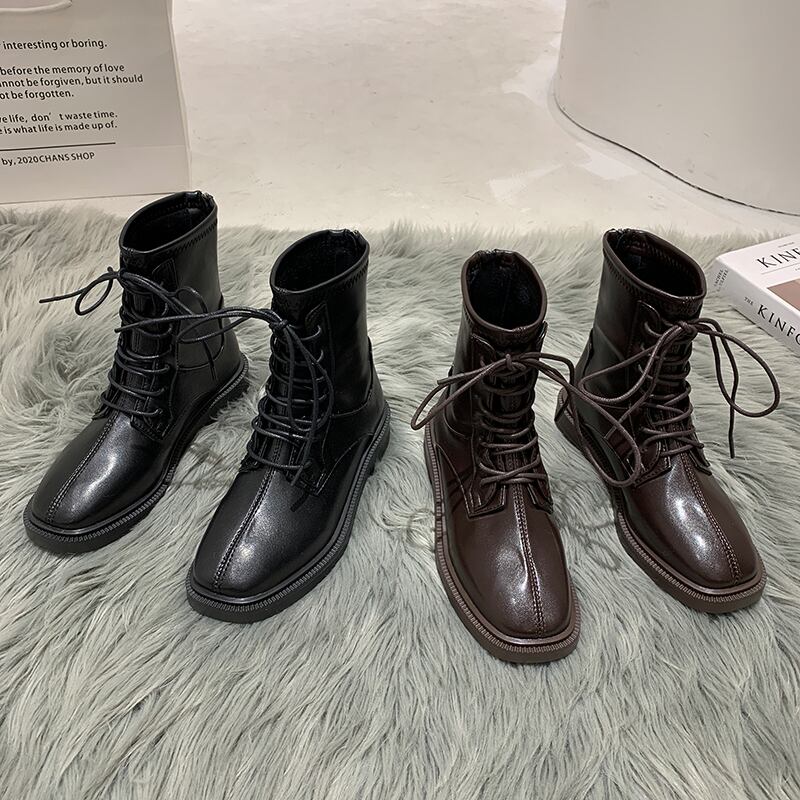 ブーツスタイルレッドベルベットブラック レース 靴 シューズ レースアップ フェイクシューズ41462229564