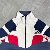 【希少】アディダス ハーフジップスウェット 90s ロゴ刺繍 トリコロール 美品