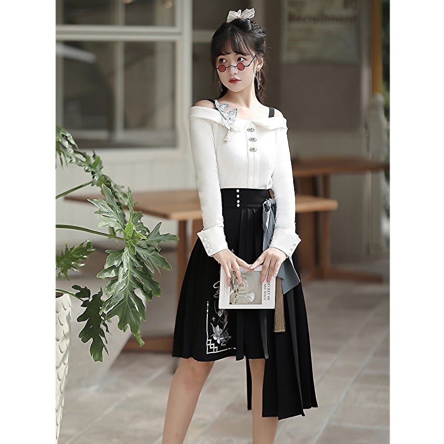 サブカル系 セットアップ チャイナ服 中華服 オフショル ニット