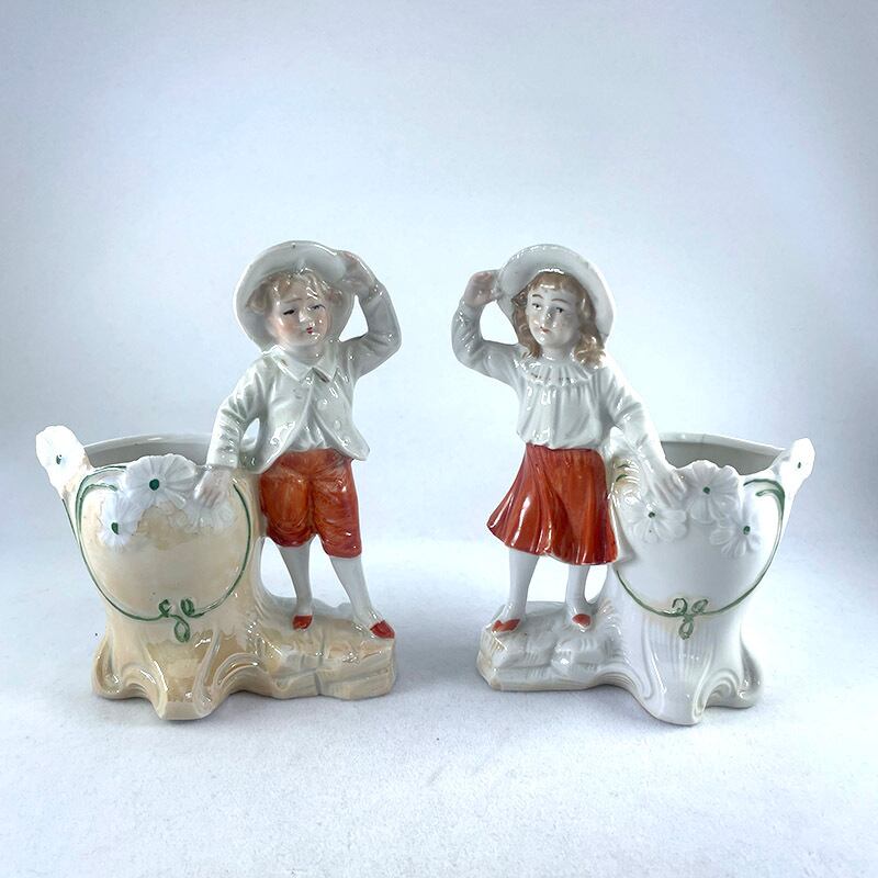 陶器人形 マッチかす入れ 小物入れ 帽子をかぶった女の子 19otd36-2
