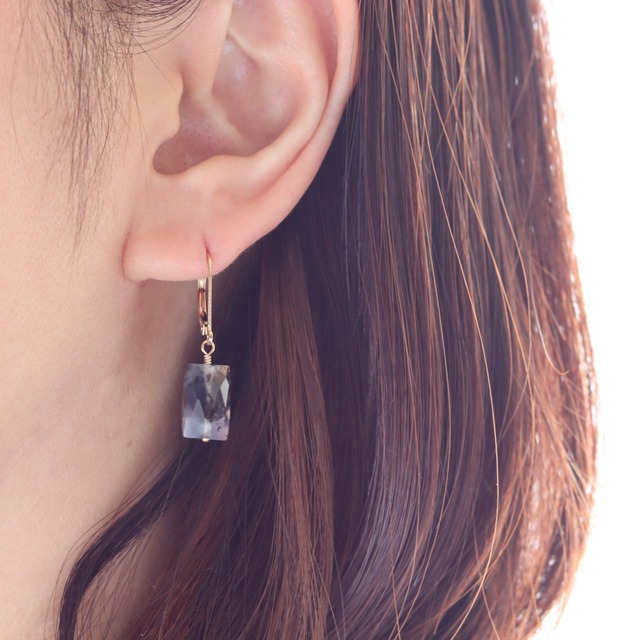 石が選べる｜自然のアート｜シンプルミニマムなデンドリティックアゲートの落ちないピアス｜14kgf｜金属アレルギー対応