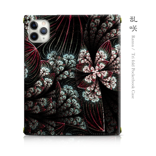 乱咲 - 和風 三つ折り手帳型iPhoneケース