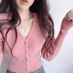 Cropped V-Neck Knit Cardigan