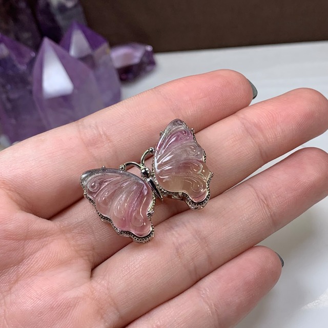 7.フローライト蝶々・横貫通穴☆パーツ