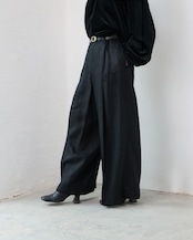 i’m here - Linen Wide Pants :Black|3種リネン切替/ワイド/“だまし絵”前立て