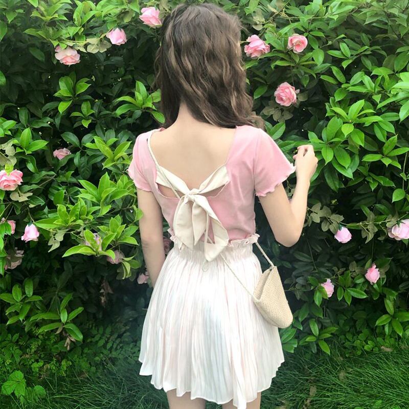 トップス サマールーズ薄手バックリボンTシャツ シャツ 夏物 萌量不足55955823570