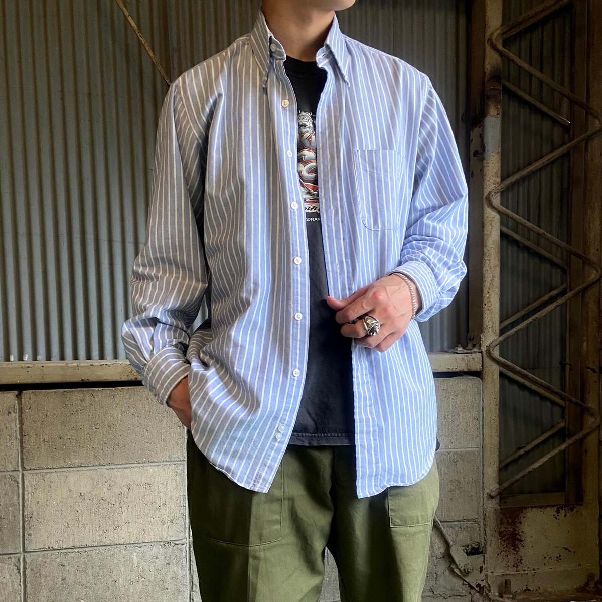 80年代 USA製 L.L.Bean エルエルビーン 長袖 ストライプシャツ メンズ 