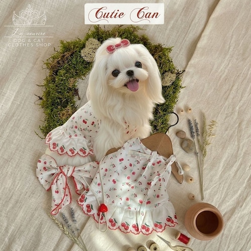 予約【№B06343】リボンストラップ さくらんぼ刺繍スカラップフリル キャミワンピ