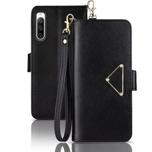 Xperia 10 IV ケース 手帳型 Xperia 10 iv 手帳型ケース 高級レザー 軽量 エクスペリア10 iv ケース 手帳型 可愛い SO-52C SOG07 ケース エクスペリア10 第4世代 ケース カード収納 カバー 純正 財布型 携帯ケース ストラップ付き お洒落 マグネット式 case Xperia 10 IV SO-52C/SOG07 ブラック 3303