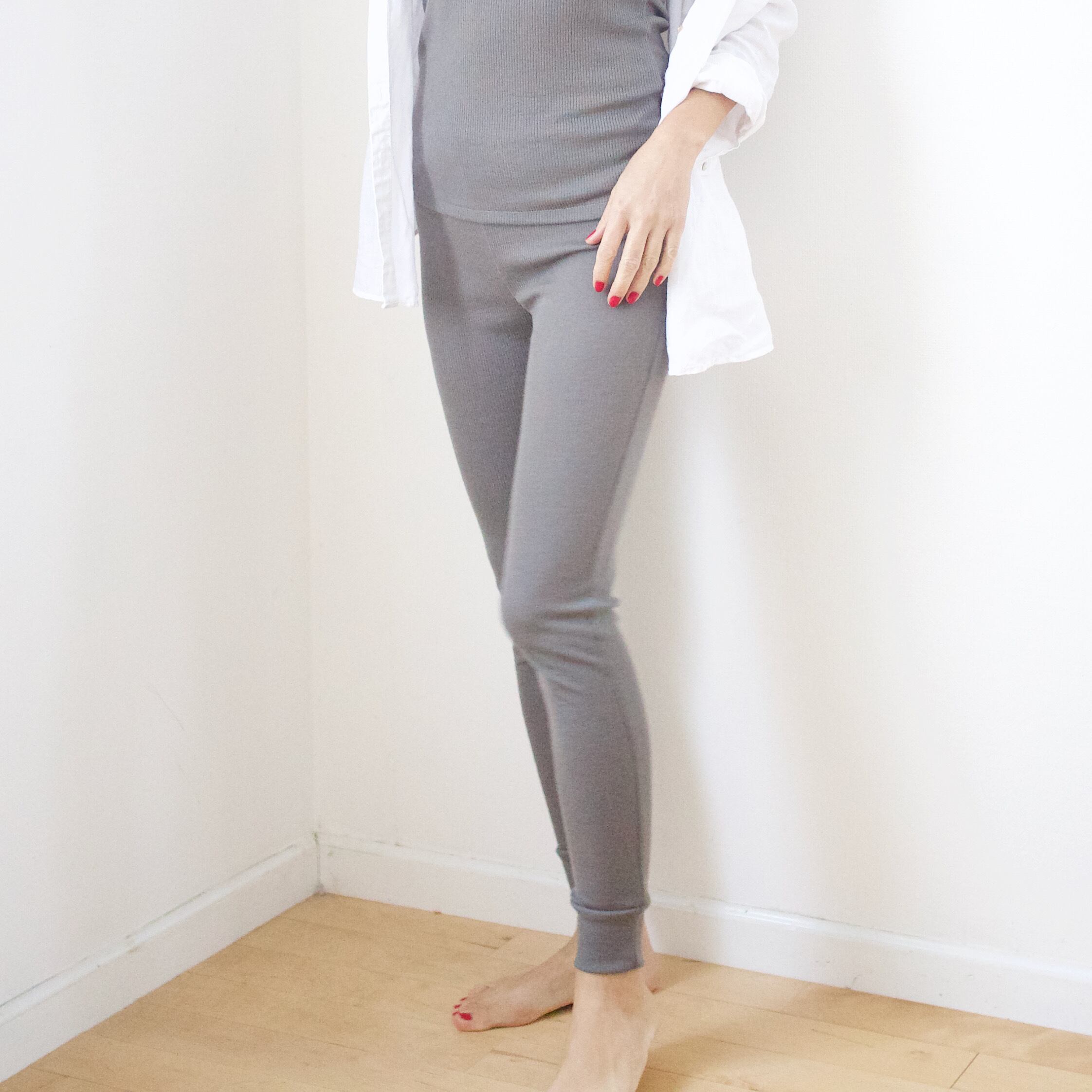 ウール100% <ウールリブレギンス> グレイッシュカーキ