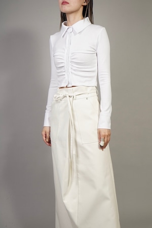 CENTER GATHER  COLLAR  TOPS (WHITE) 2203-71-91