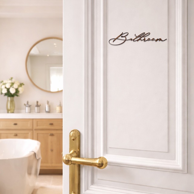 Elegant Flow / Bathroom　木製バスルームサイン