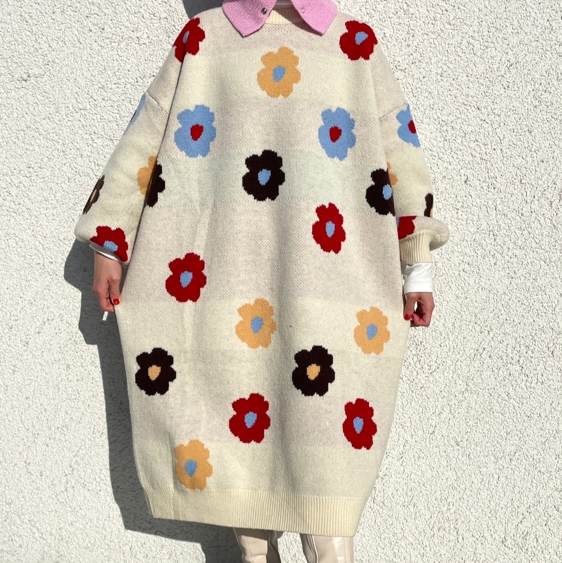 color flower knit dress_LN0898