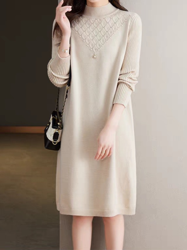 Pearl embellished high neck elegant one piece  L0783