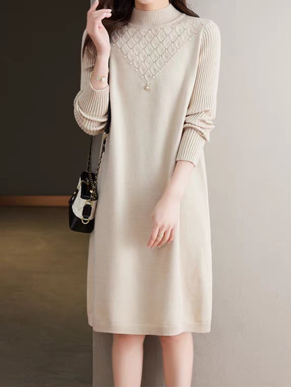 Pearl embellished high neck elegant one piece L0783