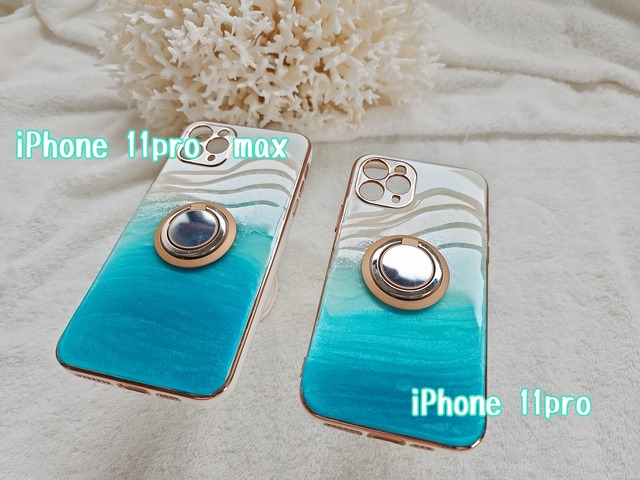 133.オーシャンレジンアート iPhoneケース(リング付き)