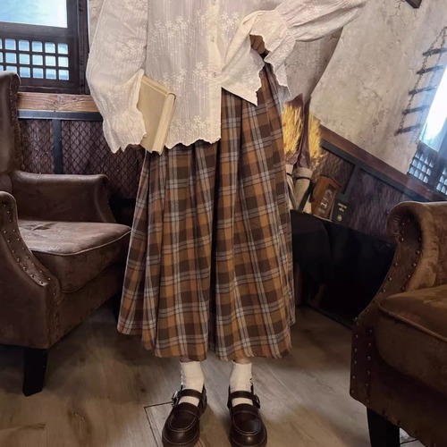 レトロチェック柄コットンスカート ・8559