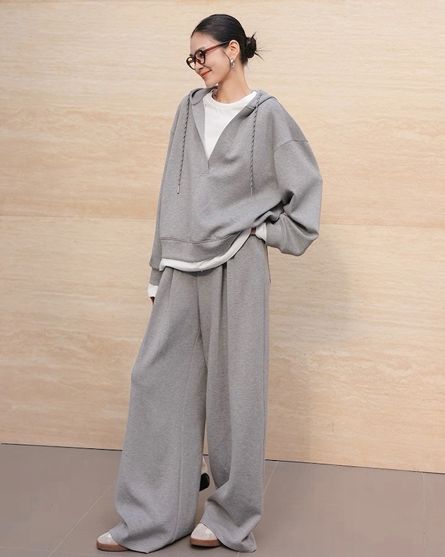 【セットアップ】スウェット レイヤードプルオーバー+パンツ