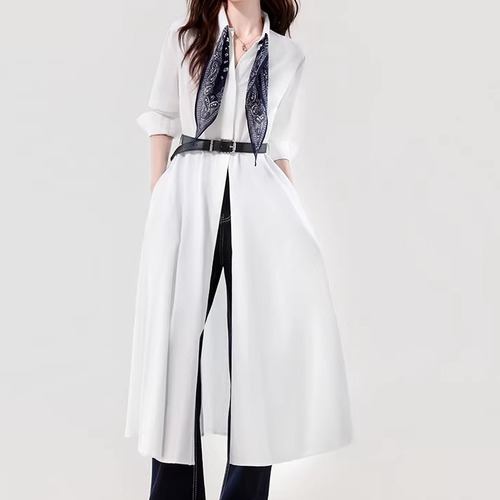 【3点セット】フロントボタンシャツワンピ＋スカーフ＋ベルト ・74898