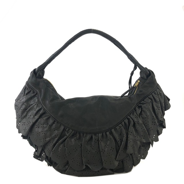 Christian Dior  ディオール Diorチャーム レザー フリンジ カットアウト ワンショルダー トートバッグ ブラック vintage ヴィンテージ オールド 54pzak