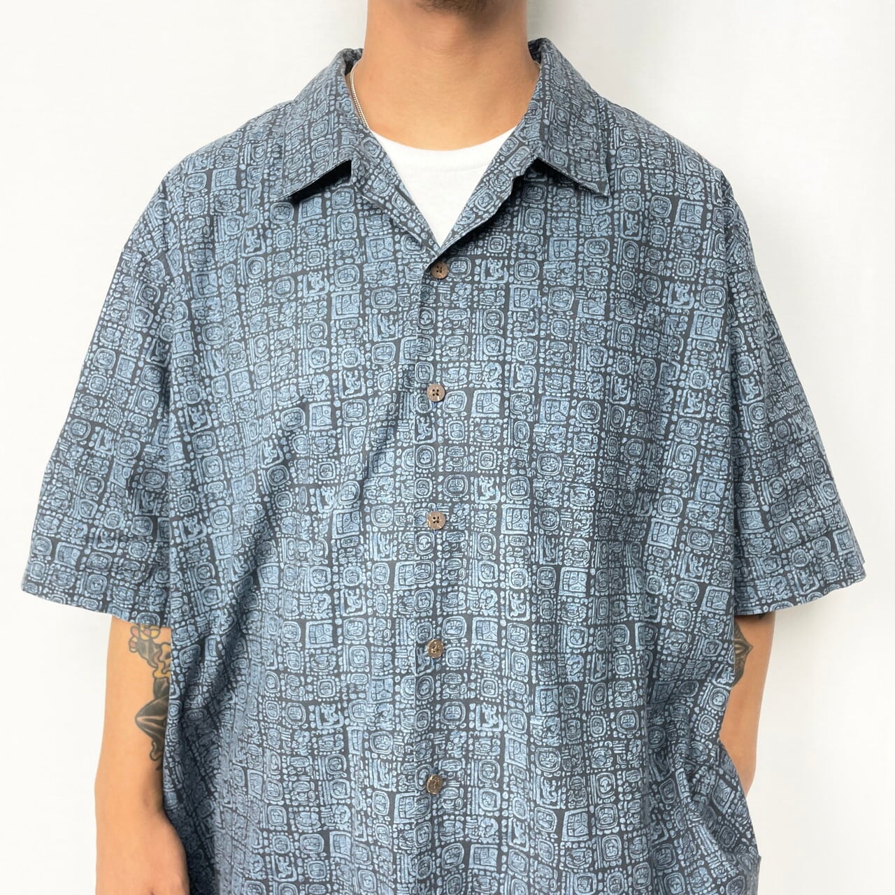 L.L.Bean エルエルビーン 開襟 半袖 総柄 シャツ メンズ2XL 古着 