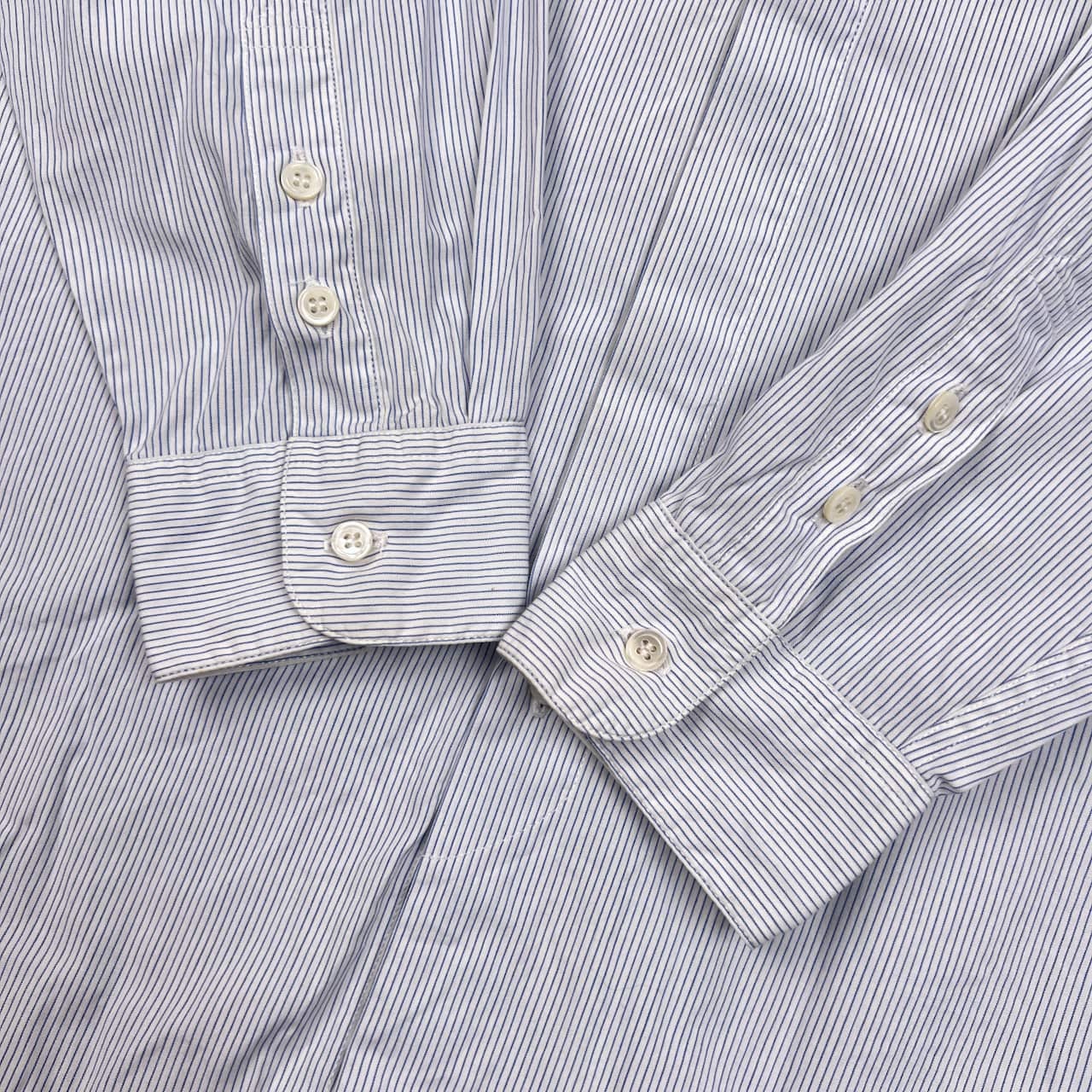 Papas パパス ストライプ BD ボタンダウン 長袖シャツ L/ブルー メンズ