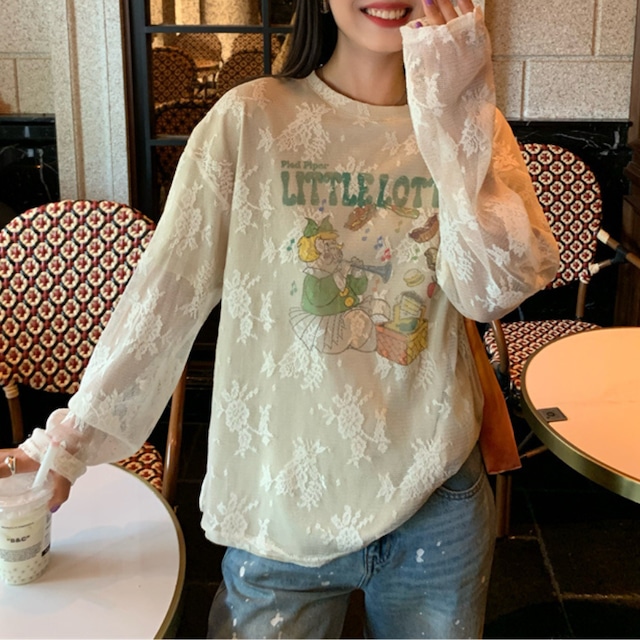 front print layered lace top J00090