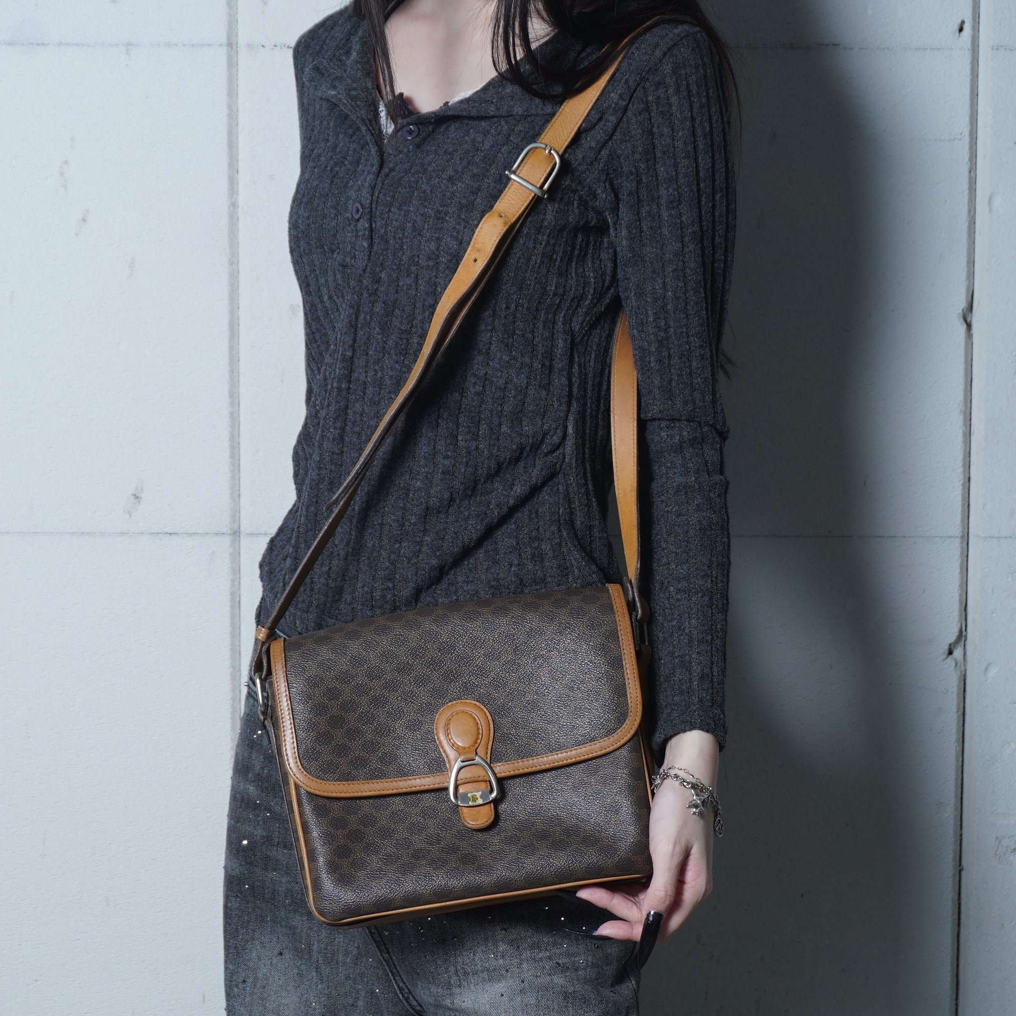 CELINE マカダム柄 ボストン　ハンドバッグ レディース CELINE セリーヌ マカダム柄 スエード ボストンバッグ