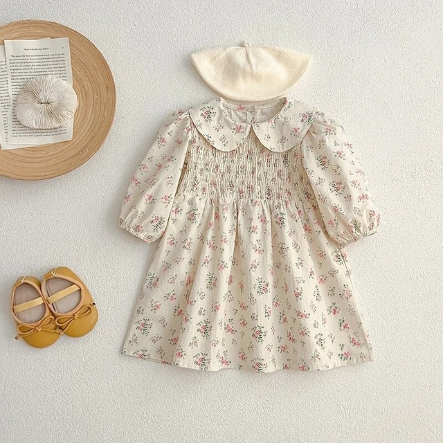 【取寄】お出かけが楽しくなる丸襟シャーリングワンピース