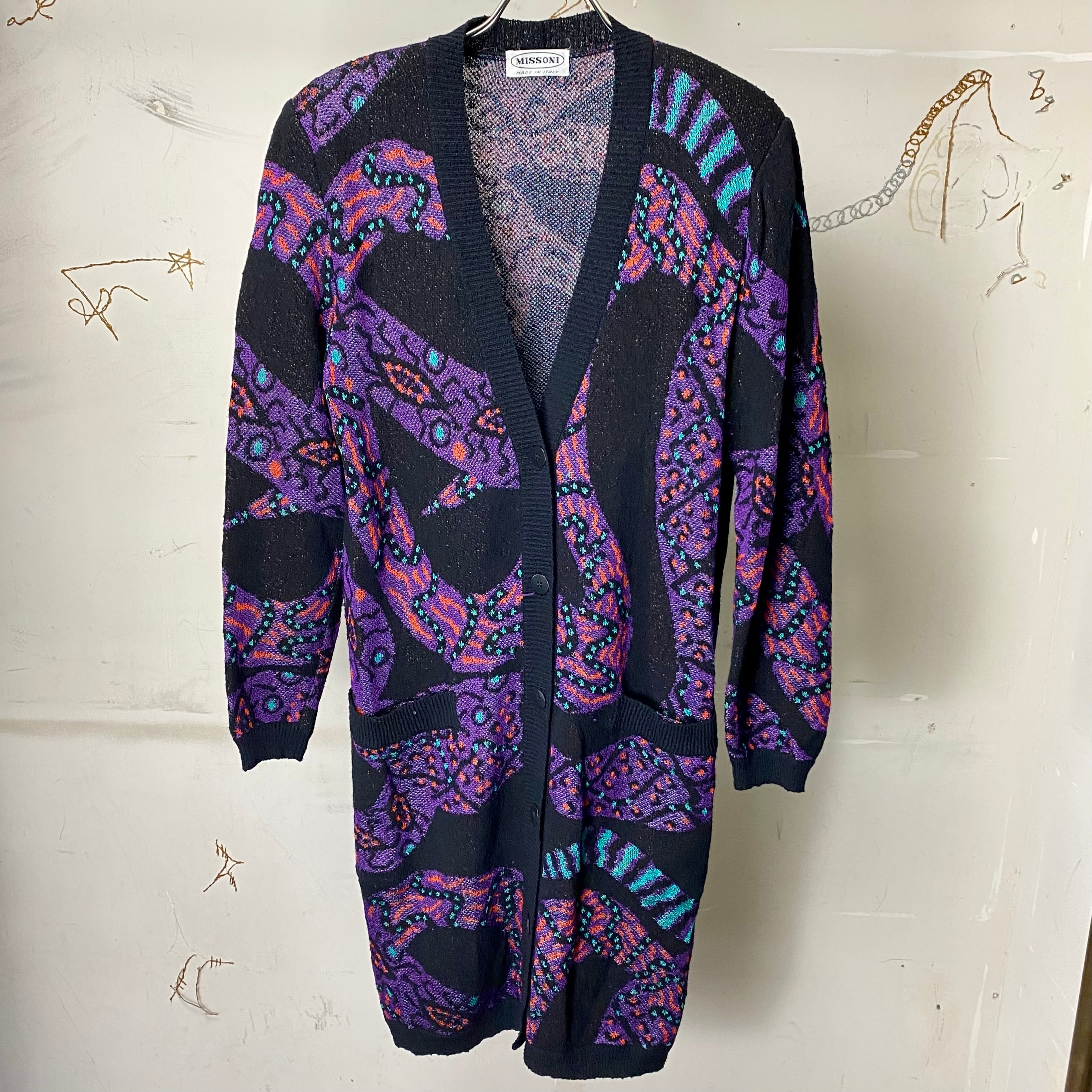 vintage MISSONI black base long knit cardigan | NOIR ONLINE
