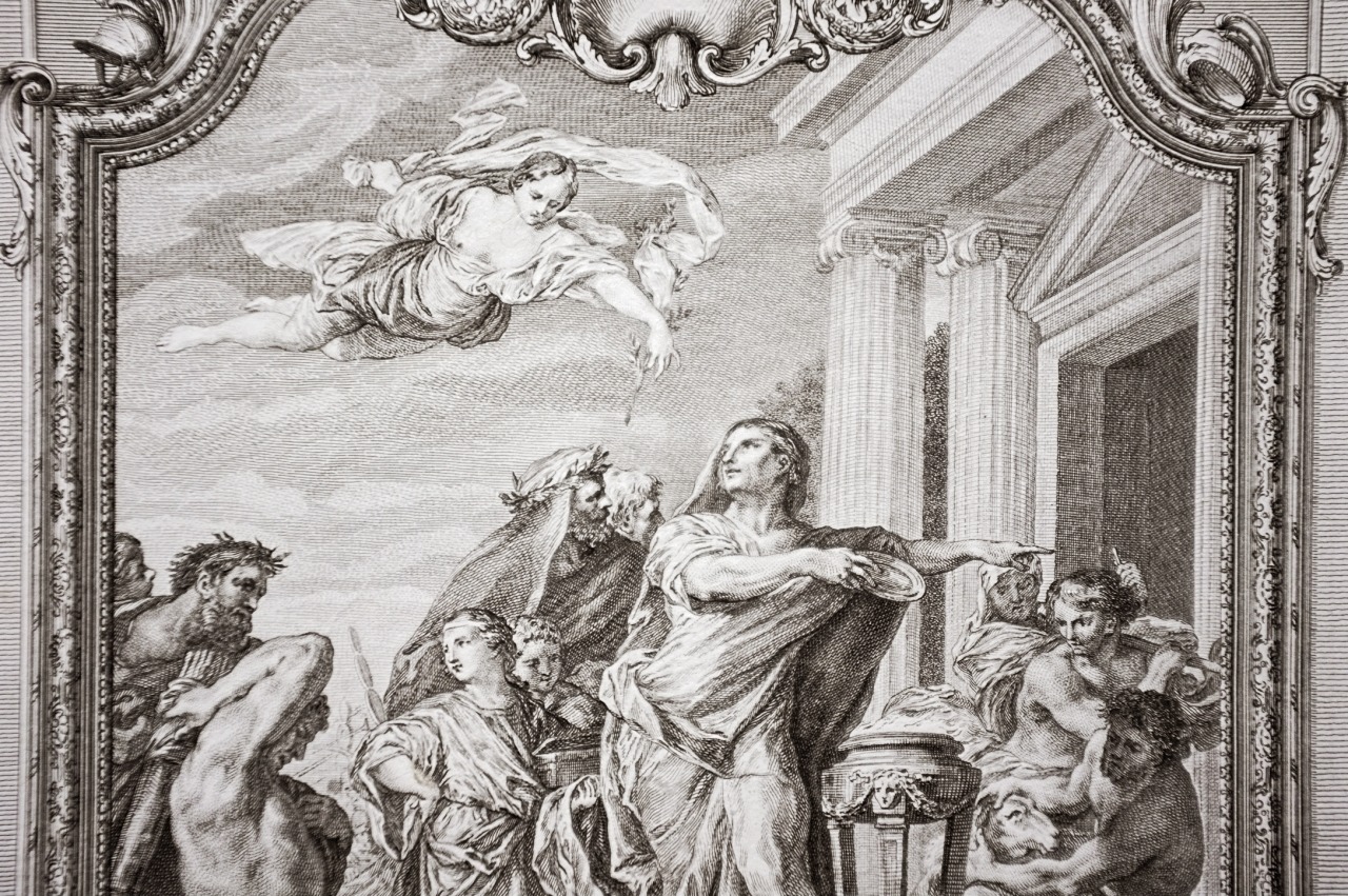 1780s フランス 33c 繊細な歴史的銅版画 アウグストゥス 図版 カルナヴァル博物館所蔵 アンティーク