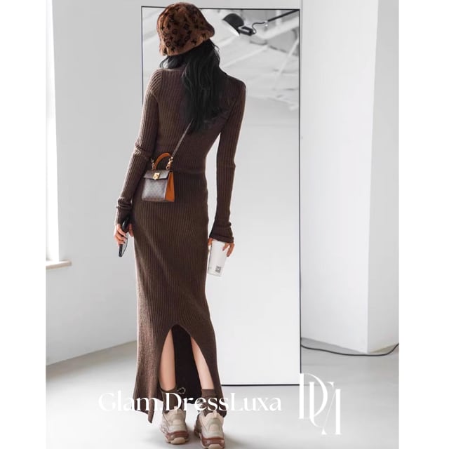 スリット タイトリブニットワンピース/2color_W262