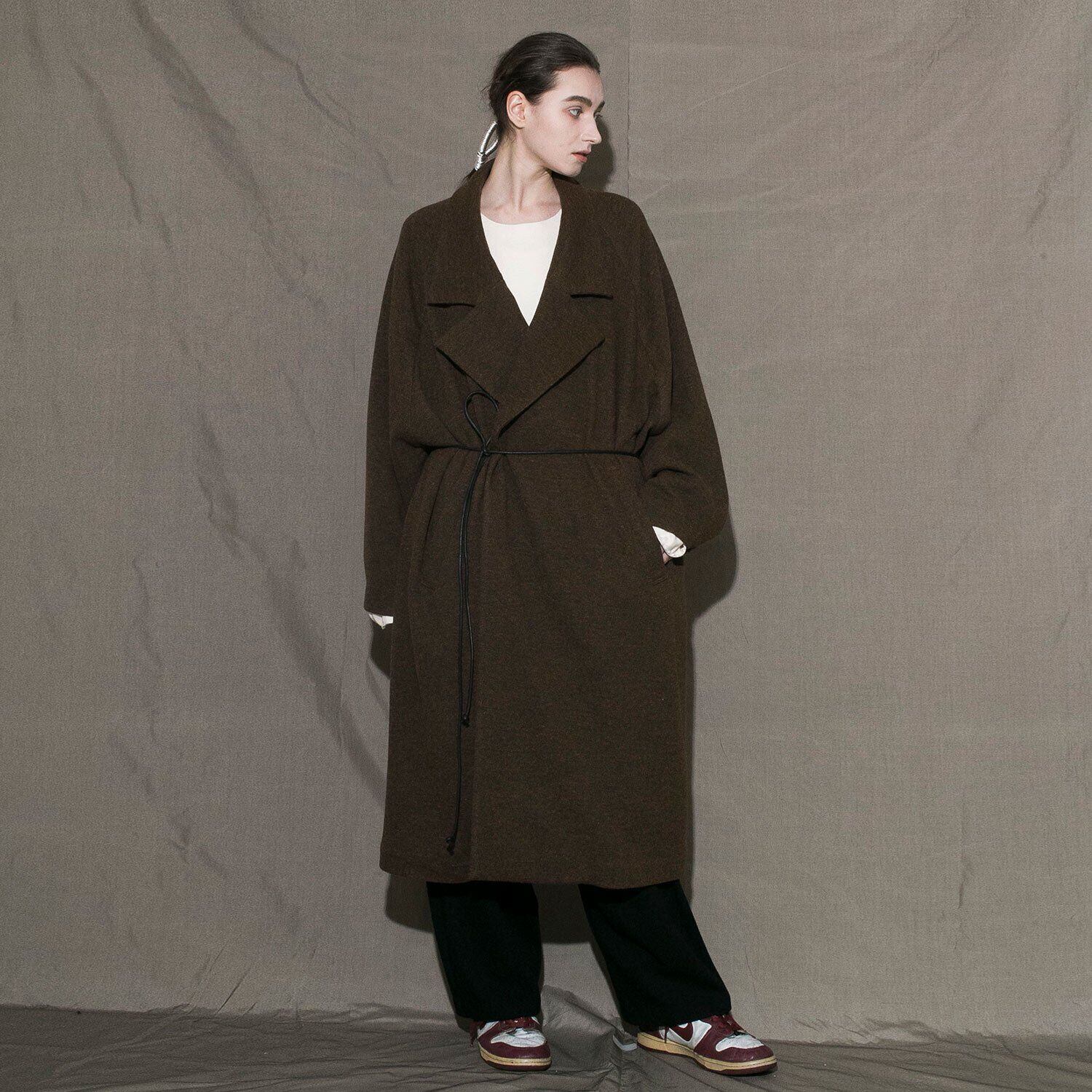 my beautiful landlet RECYCLED MELANGE WOOL KNIT LONG COAT(BROWN