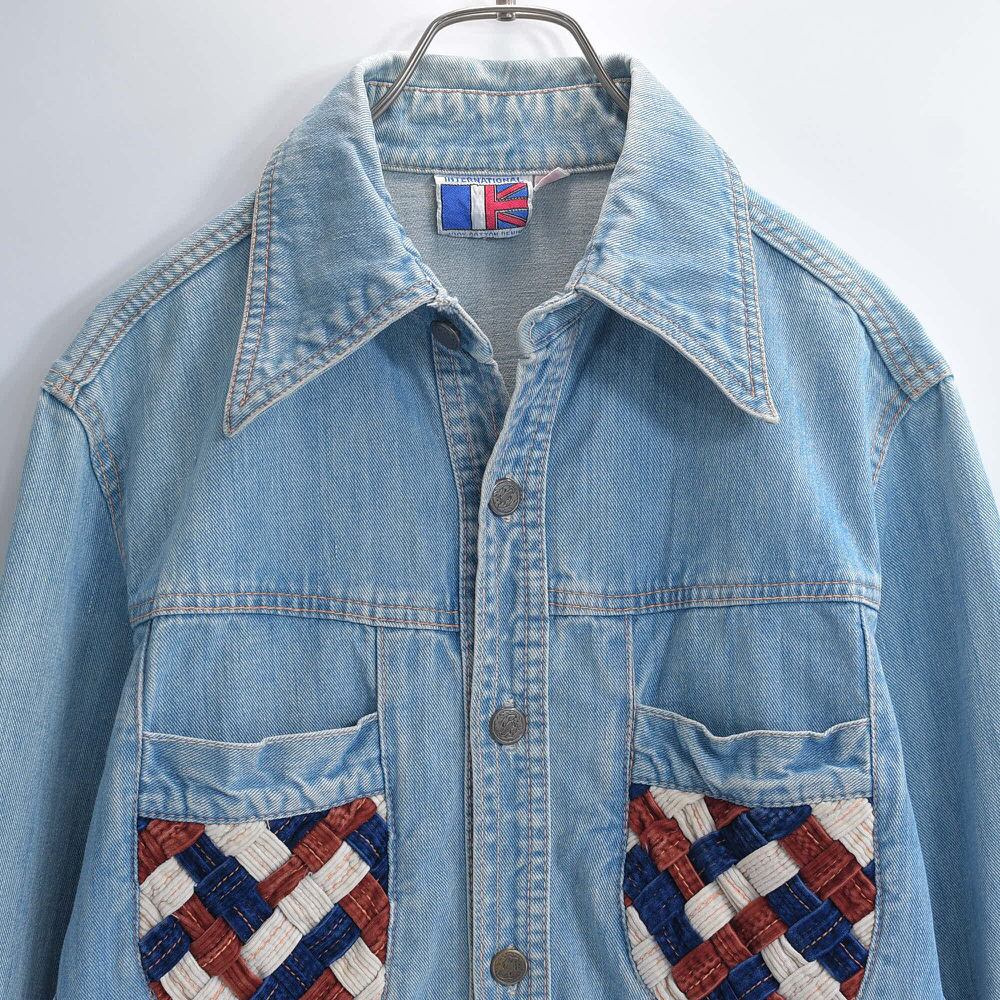 70s INTERNATIONAL RAYYAH DENIM ポケット パッチワーク デザイン デニム シャツ ジャケット インディゴ ユーロヴィンテージ ビンテージ ヨーロッパ古着 メンズMサイズ